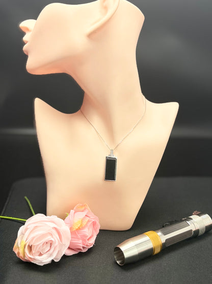 Natural Grade A Rectangle (无事牌）Black Jadeite Pendant | Modern Elegance.