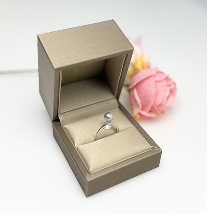Elegant Designer Japanese Silver Blue Akoya Pearl (7 - 8mm) Ring | Modern Design