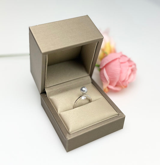 Elegant Designer Japanese Silver Blue Akoya Pearl (7 - 8mm) Ring | Modern Design
