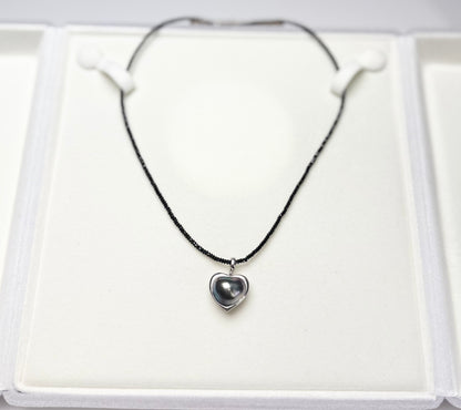 Heart-shaped Tahitian Pearl Pendant with Black Spinel Necklace | Elegant Blank Pearl Jewelry.