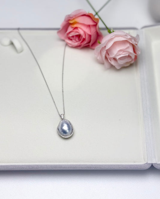 South Sea Baroque Blue Blood Pearl (14 x 17mm) Pendant with CZ