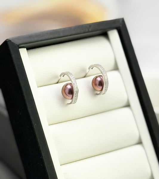 Top Radiance Freshwater Reddish Purple Pearl (9.5 - 10mm) Earrings | Luxurious Pearl Earrings