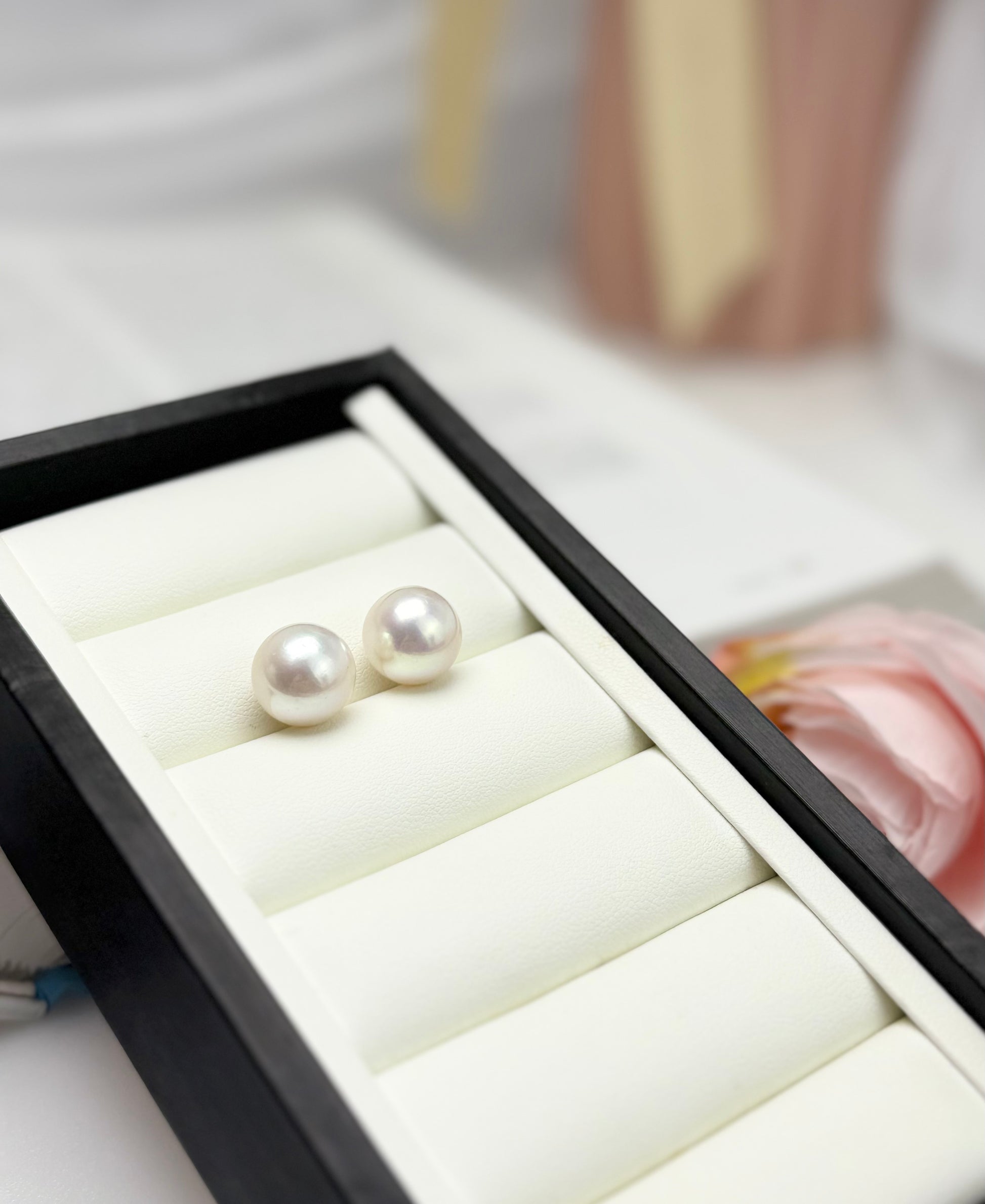 18K Solid White Gold Top Lustre White Edison Pearl (12.5-13mm) Stud Earrings.