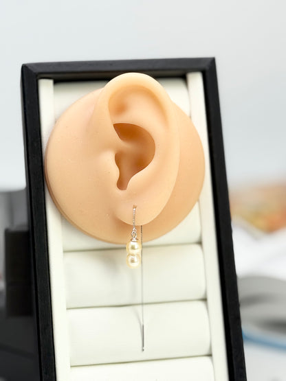 Elegant Saltwater Japan Twin Akoya Pearl Threader Earrings | Classic Drop Design