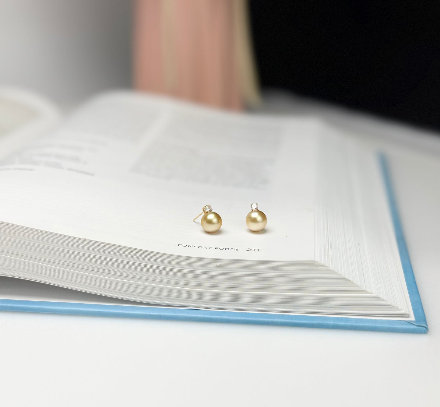 18K Solid Gold Golden South Sea Pearl Earrings | Princess Diana Design