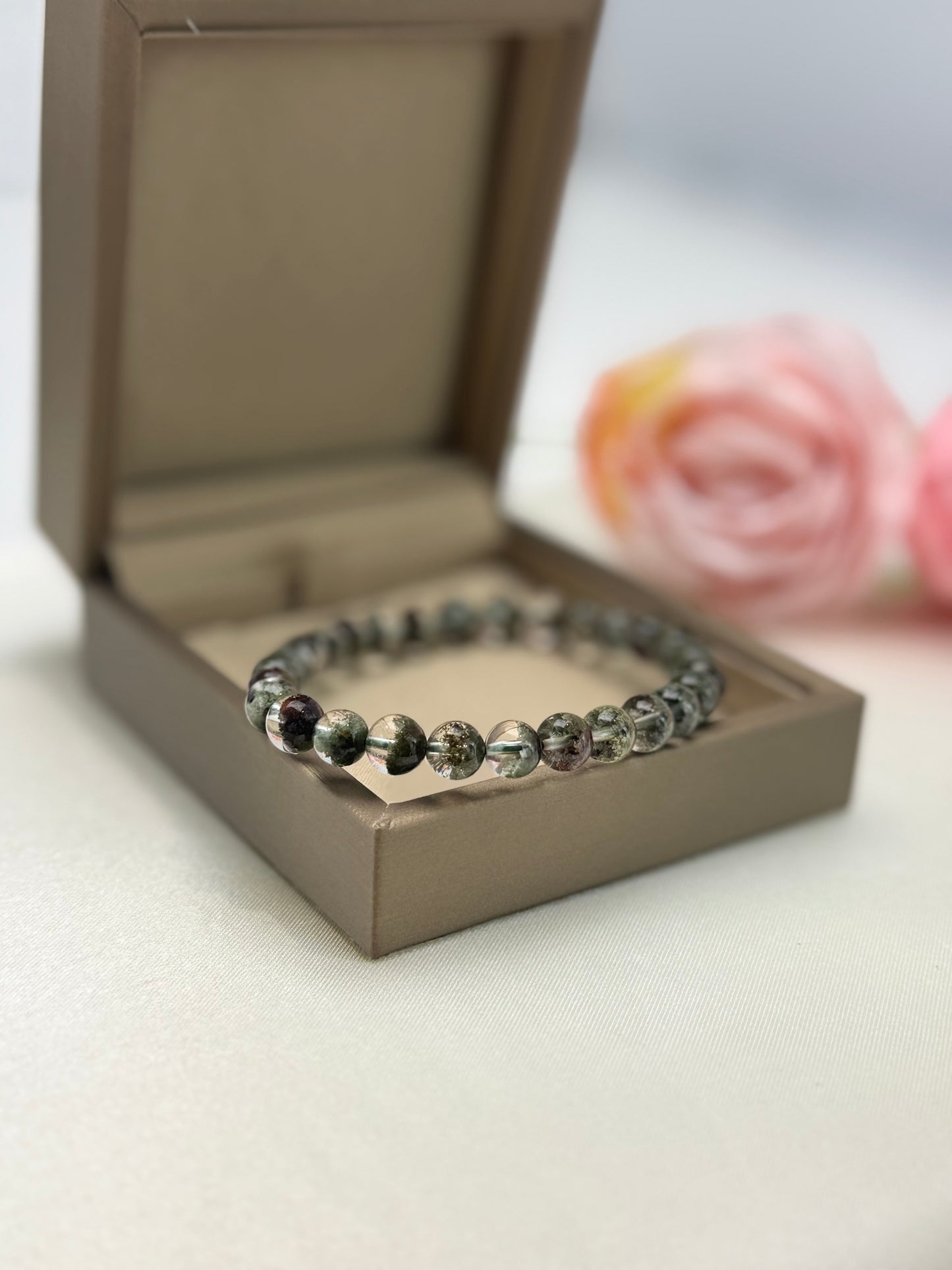 Natural Green Phantom Quartz Bead (6.5-7mm) Bracelet