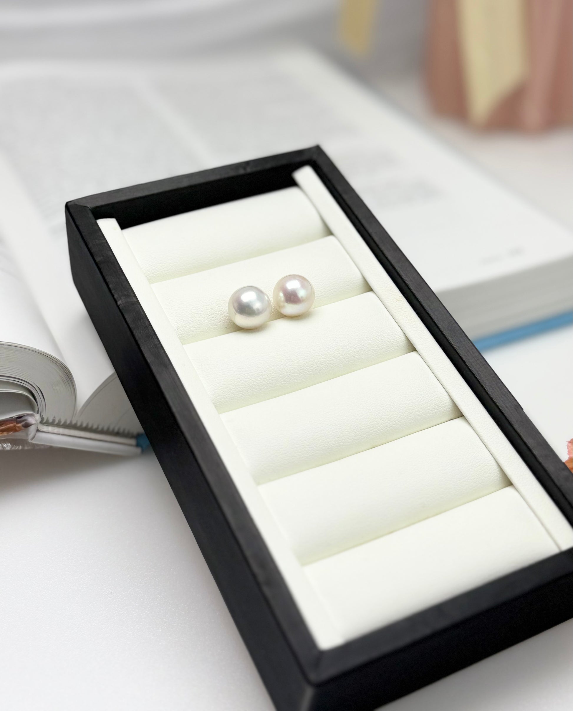 18K Solid White Gold Top Lustre White Edison Pearl (11-11.5mm) Stud Earrings.