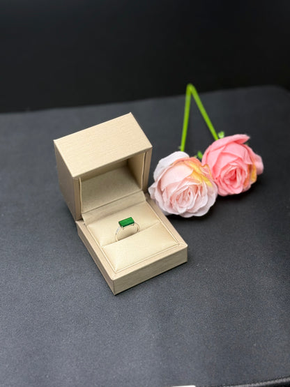 Natural Grade A Radiant Green Jadeite Ring with Diamond Accents.