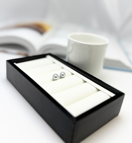18K Solid Gold Saltwater Japan Top Luster Silver Blue Akoya Pearl (8-8.5mm) Stud Earrings | Timeless Radiance for Every Occasion