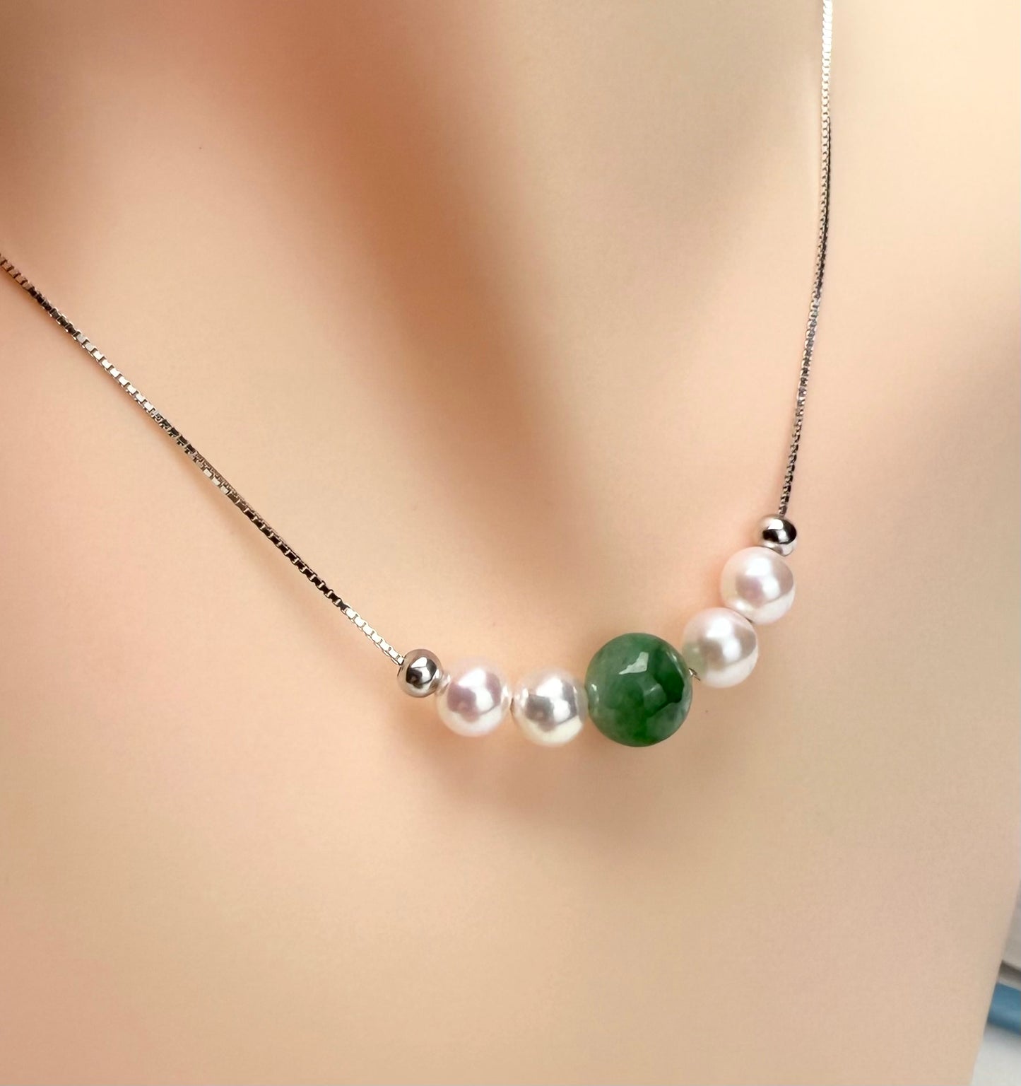 Whispers of the Sea (Japan Akoya Pearl) and Earth (Jadeite) Necklace