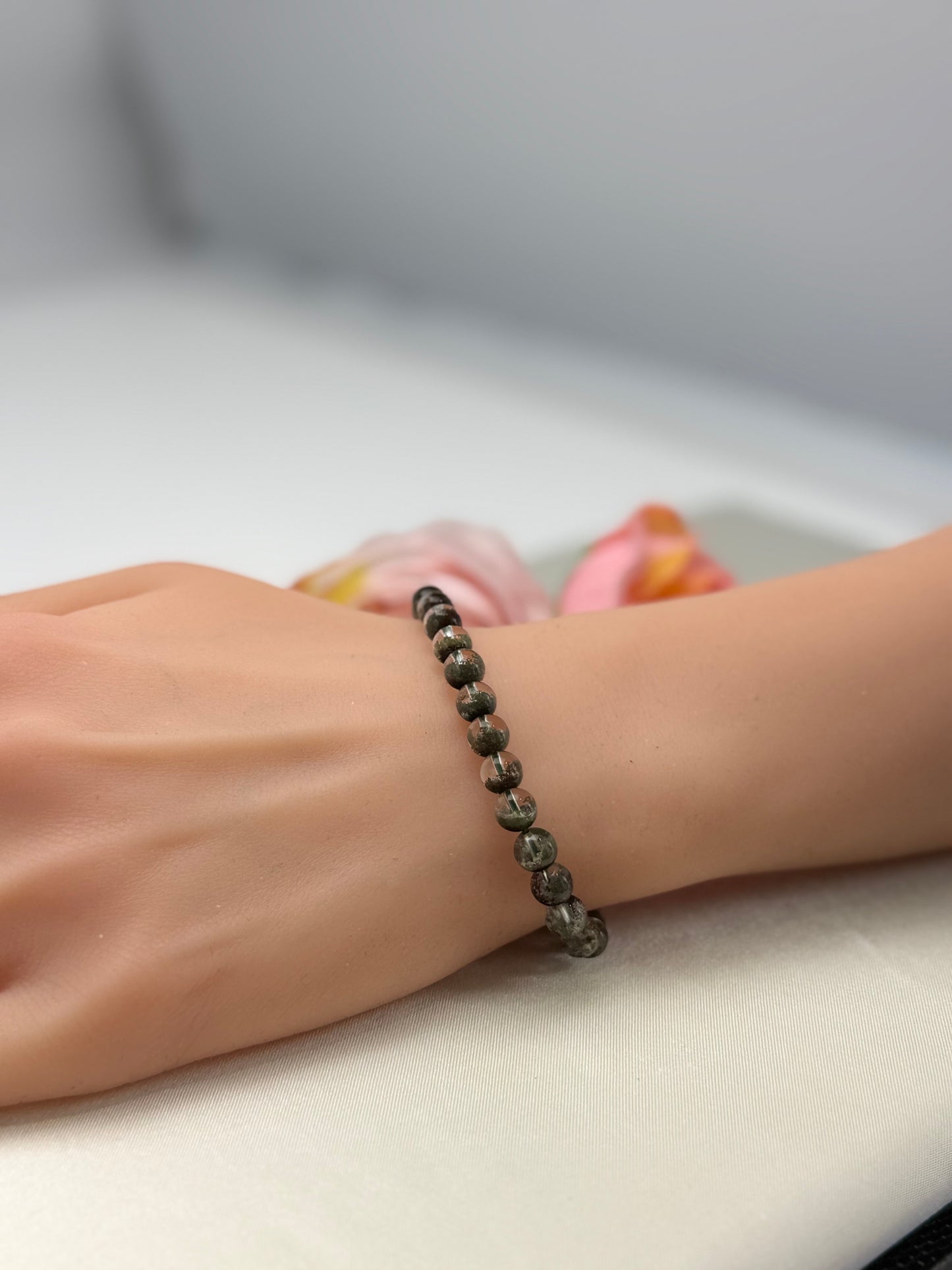 Natural Green Phantom Quartz Bead (6.5-7mm) Bracelet