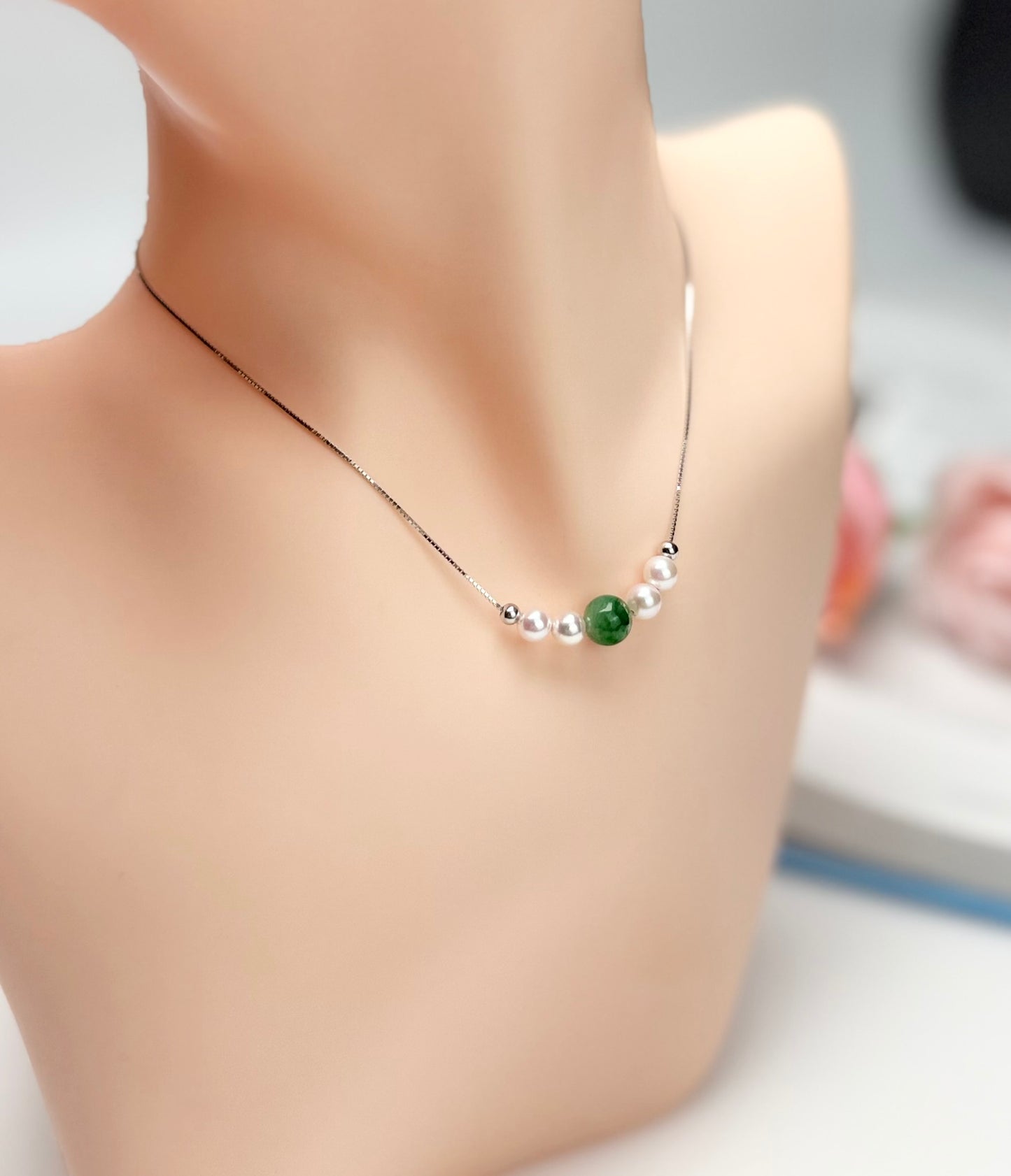 Whispers of the Sea (Japan Akoya Pearl) and Earth (Jadeite) Necklace