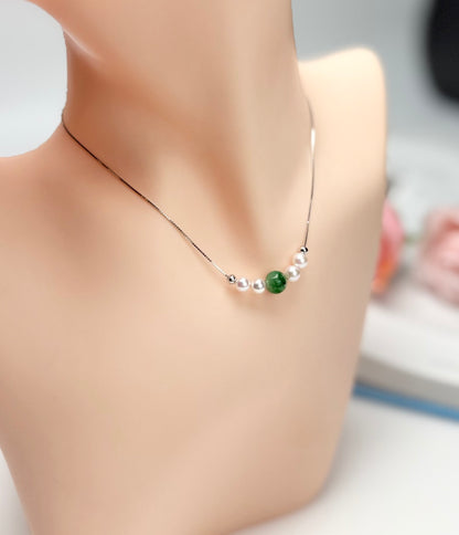 Whispers of the Sea (Japan Akoya Pearl) and Earth (Jadeite) Necklace