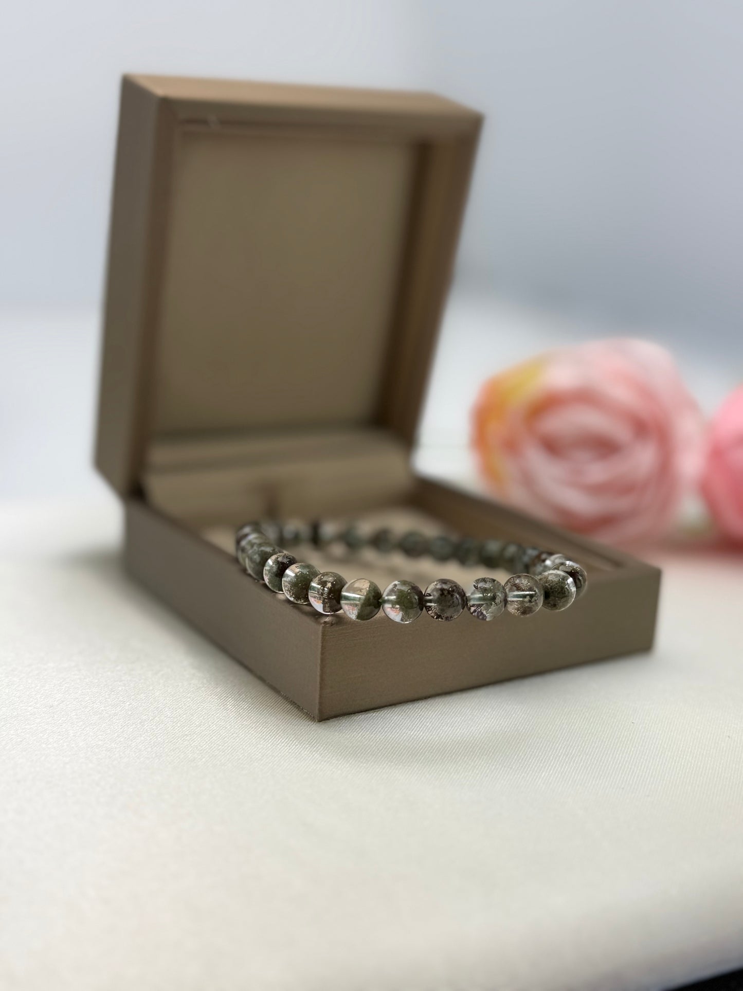 Natural Green Phantom Quartz Bead (6.5-7mm) Bracelet