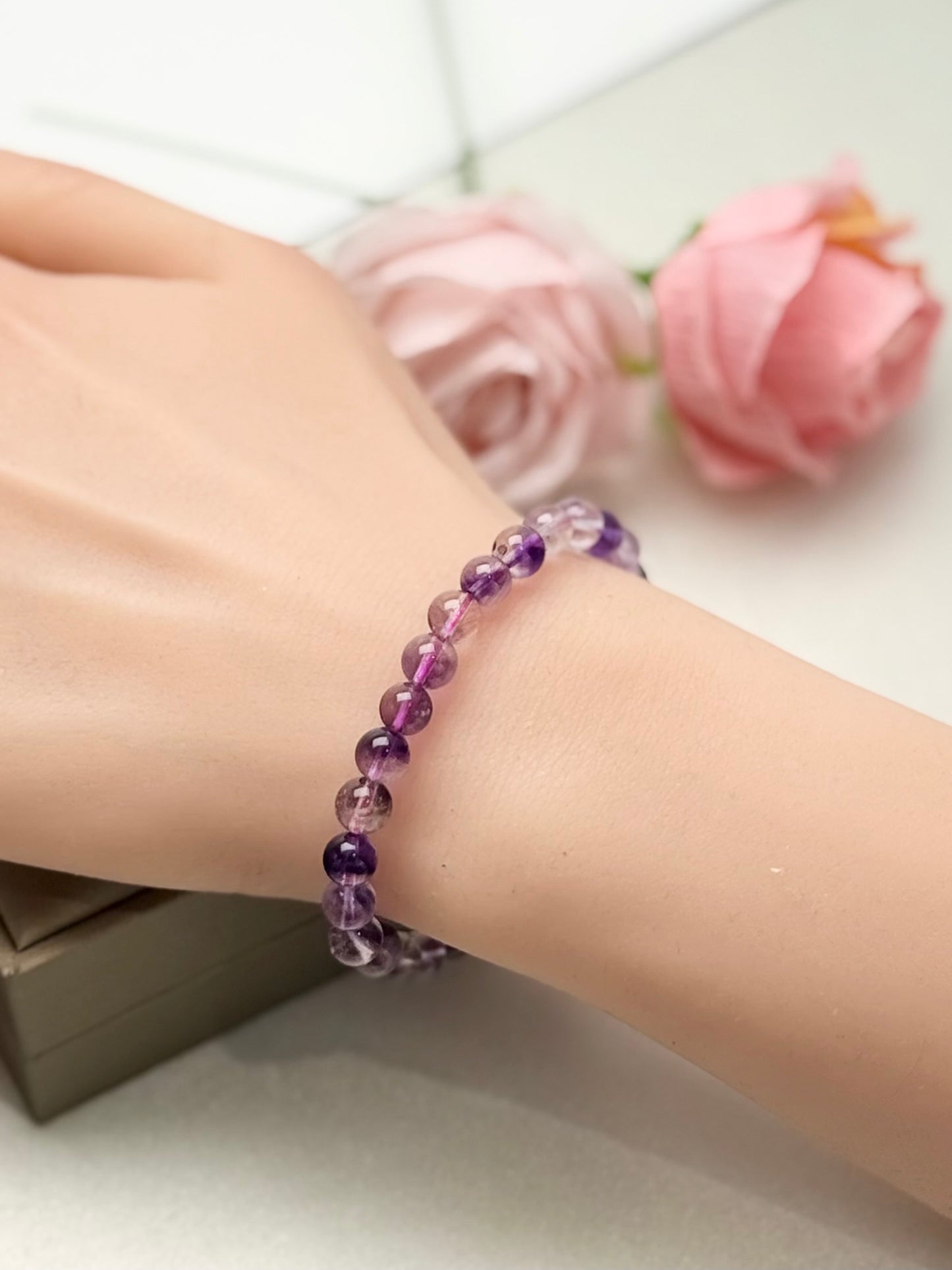 Natural Super 7 Purple Crystal Bead Bracelet