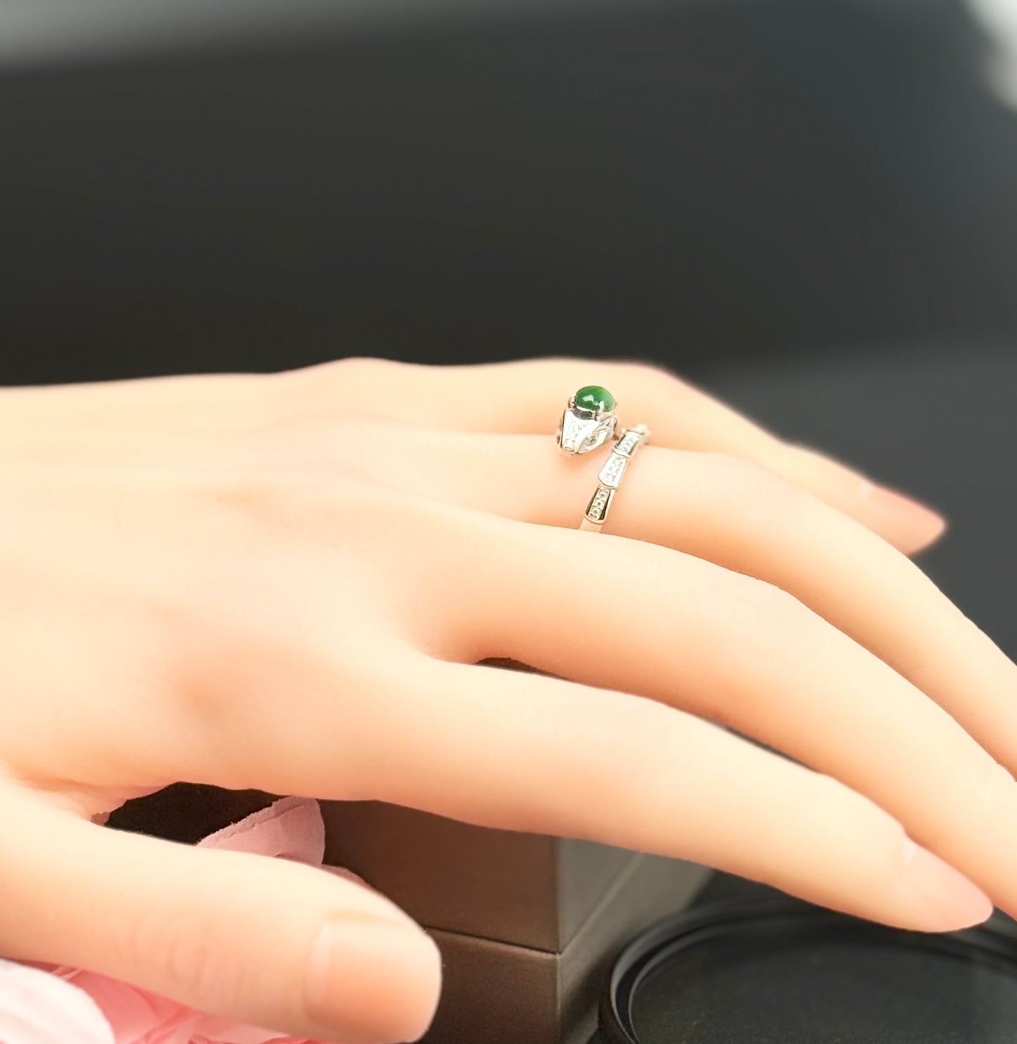 Natural Grade A Snake-Inspired Jadeite Ring | Symbol of Power, Grace & Protection.