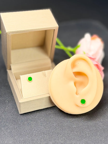 Natural Grade A Elegant Green Jadeite Stud Earrings.
