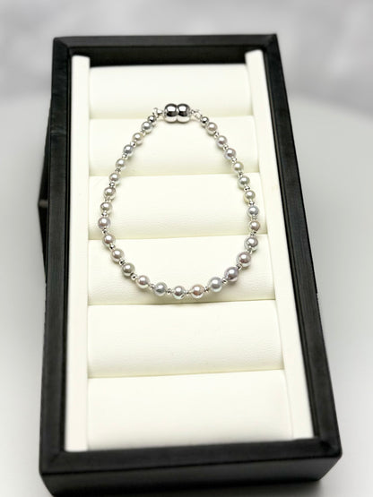 Natural Multi-tone Silver-Blue Akoya Pearl (4-5mm) Bracelet | Magnetic Clasp.