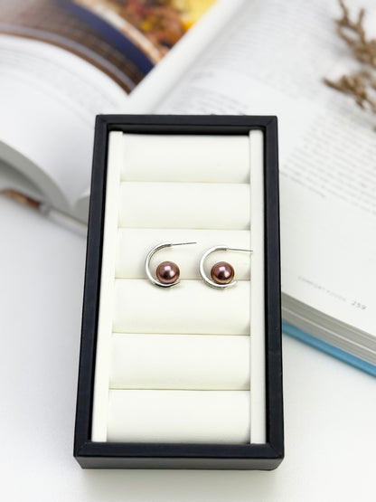 Top Radiance Freshwater Reddish Purple Pearl (9.5 - 10mm) Earrings | Luxurious Pearl Earrings