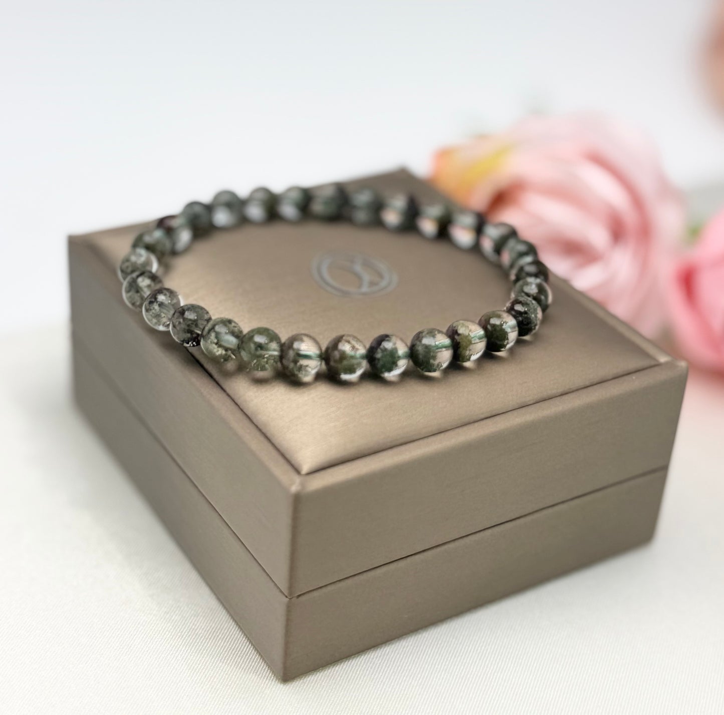 Natural Green Phantom Quartz Bead (6.5-7mm) Bracelet