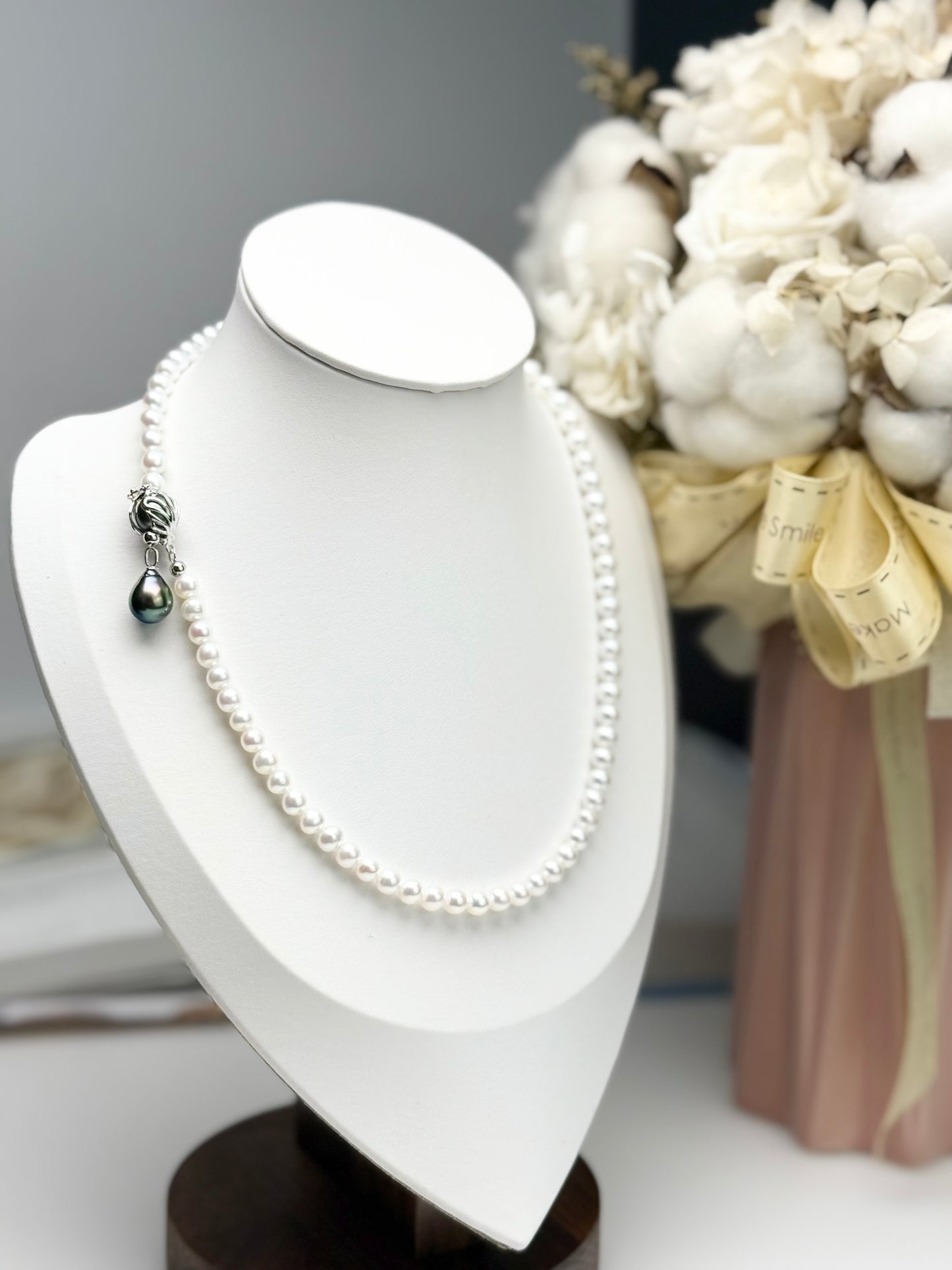 18K Solid Gold Freshwater & Tahitian (Grey & Peacock Green) Convertible Pearl Necklace