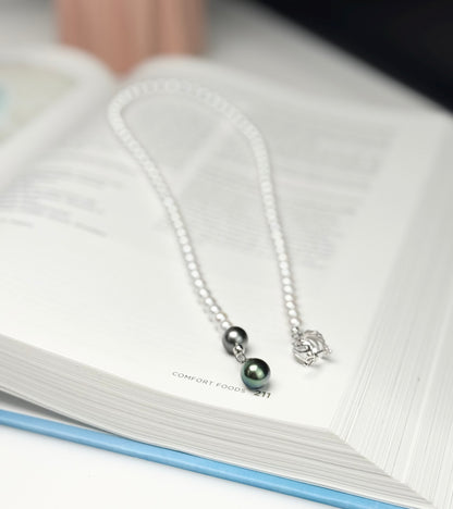 18K Solid Gold Freshwater & Tahitian (Grey & Peacock Green) Convertible Pearl Necklace