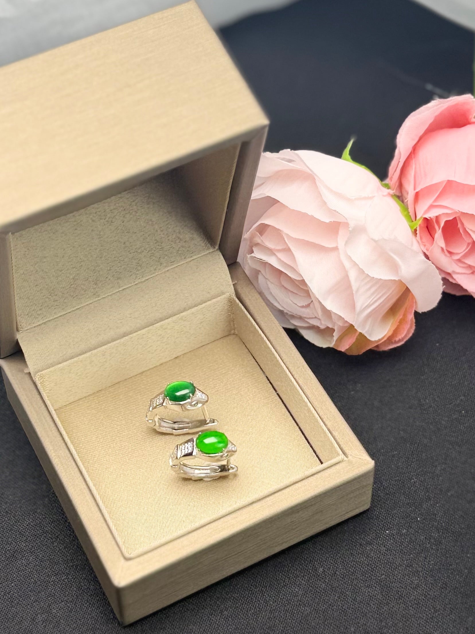 Natural Grade A Elegant Jadeite Snake Earrings | Sterling Sophistication.