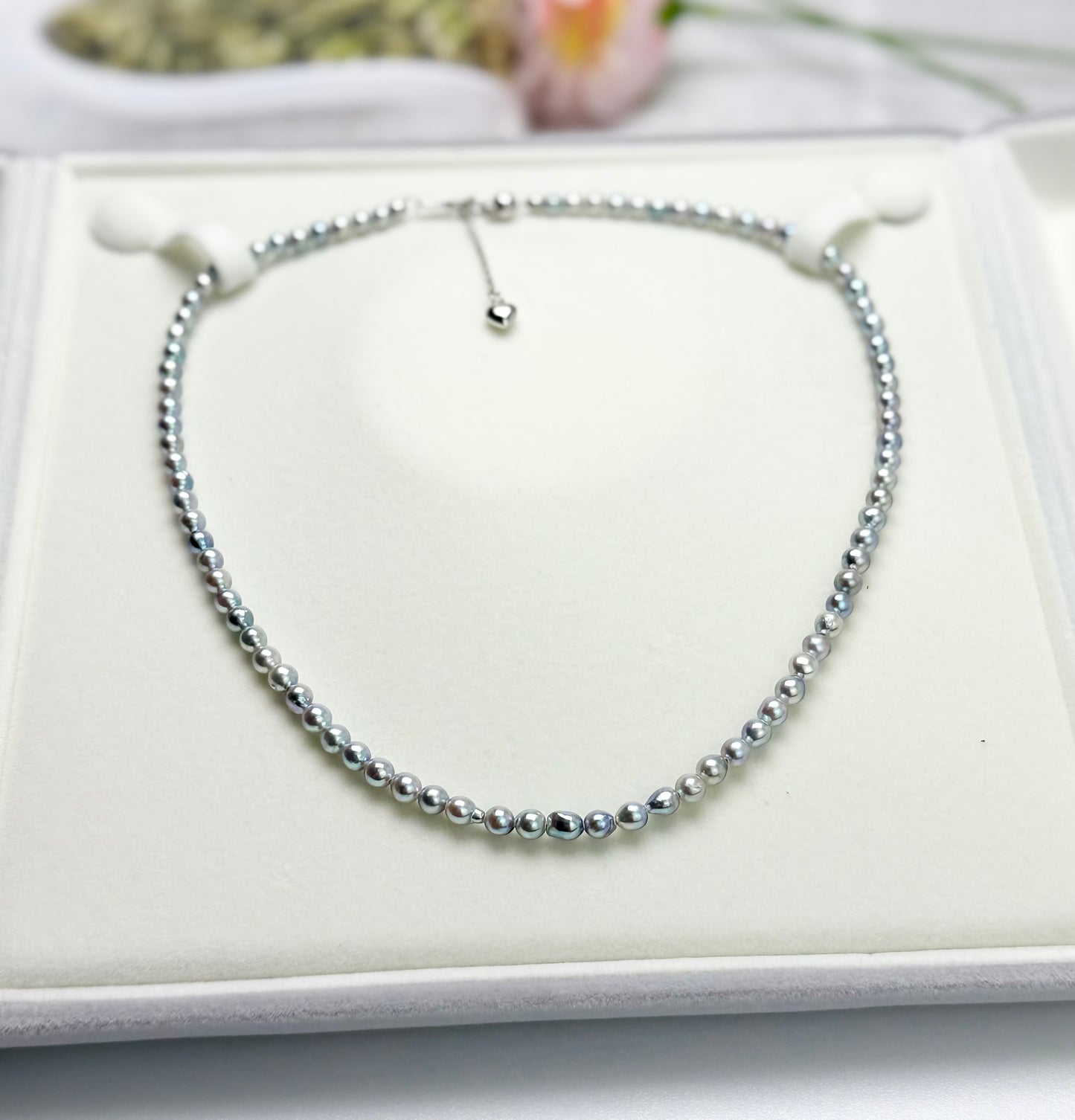 Natural Silver-Blue Akoya Pearl (4-5mm) Necklace with Vibrant Overtones | Authentic Colours.