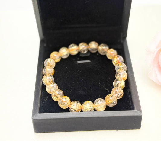 Top Grade Gold Titanium Crystal Bead (8.5-9mm) Bracelet | Golden Radiance