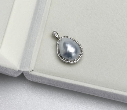 South Sea Baroque Blue Blood Pearl (14 x 17mm) Pendant with CZ