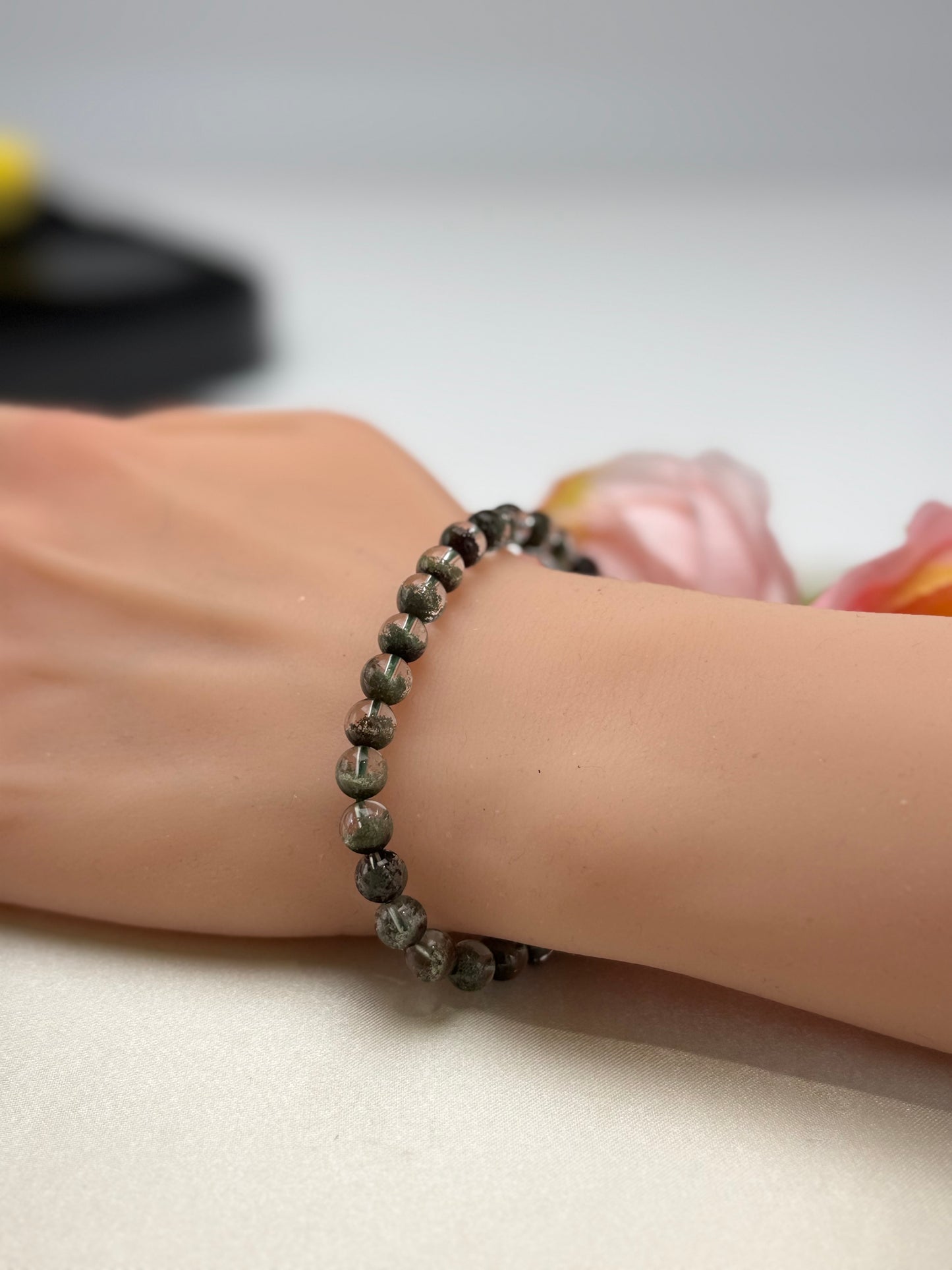 Natural Green Phantom Quartz Bead (6.5-7mm) Bracelet