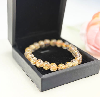 Top Grade Gold Titanium Crystal Bead (8.5-9mm) Bracelet | Golden Radiance