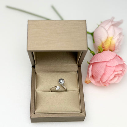 Elegant Designer Japanese Silver Blue Akoya Pearl (7 - 8mm) Ring | Modern Design