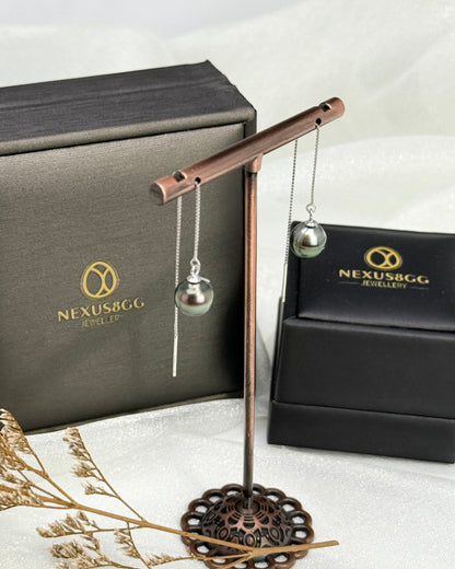 Peacock Green Tahitian Pearl (8.5 - 9mm) Drop String Earrings | Perfect Pearl Jewellery for Every Occasion