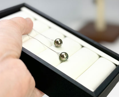 Peacock Green Tahitian Pearl (8.5 - 9mm) Drop String Earrings | Perfect Pearl Jewellery for Every Occasion