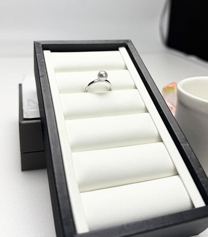 Elegant Japan Silver Blue Akoya Pearl (7-7.5mm) Ring