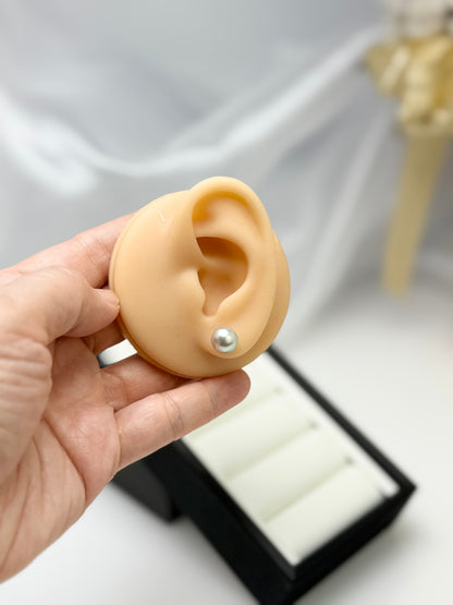 18K Solid Gold Saltwater Japan Akoya Silver Blue (8.5-9mm) Earring Studs