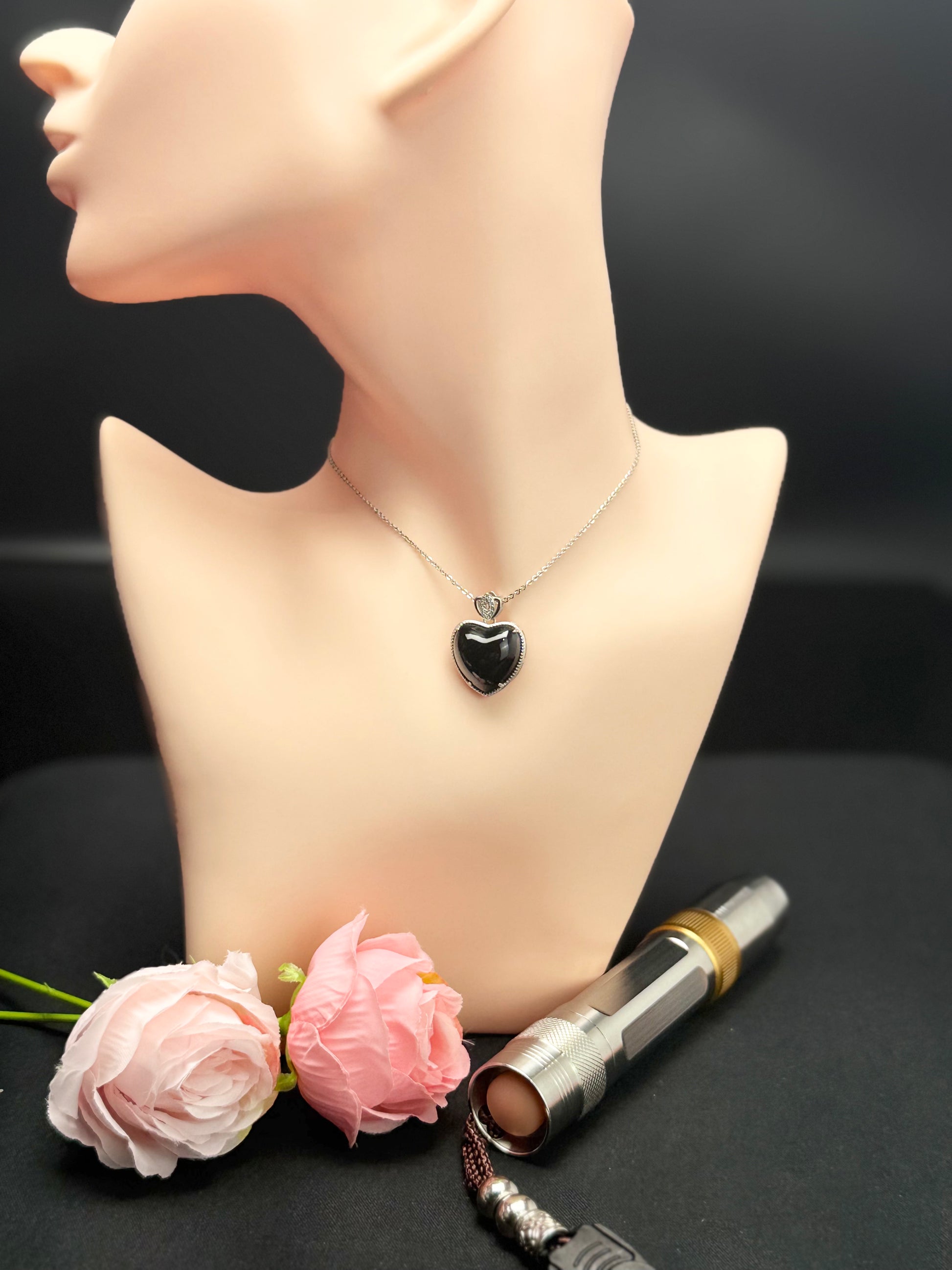 Natural Grade A Heart-Shaped (Mo Cui) Jadeite Pendant with Crown Accent.