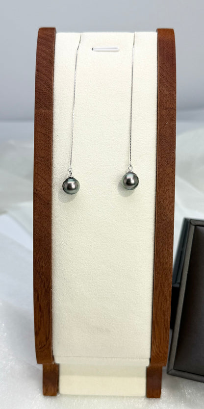 Peacock Green Tahitian Pearl (8.5 - 9mm) Drop String Earrings | Perfect Pearl Jewellery for Every Occasion
