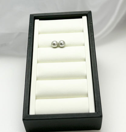 18K Solid Gold Saltwater Japan Akoya Silver Blue (8.5-9mm) Earring Studs