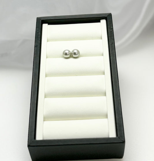 18K Solid Gold Saltwater Japan Akoya Silver Blue (8.5-9mm) Earring Studs