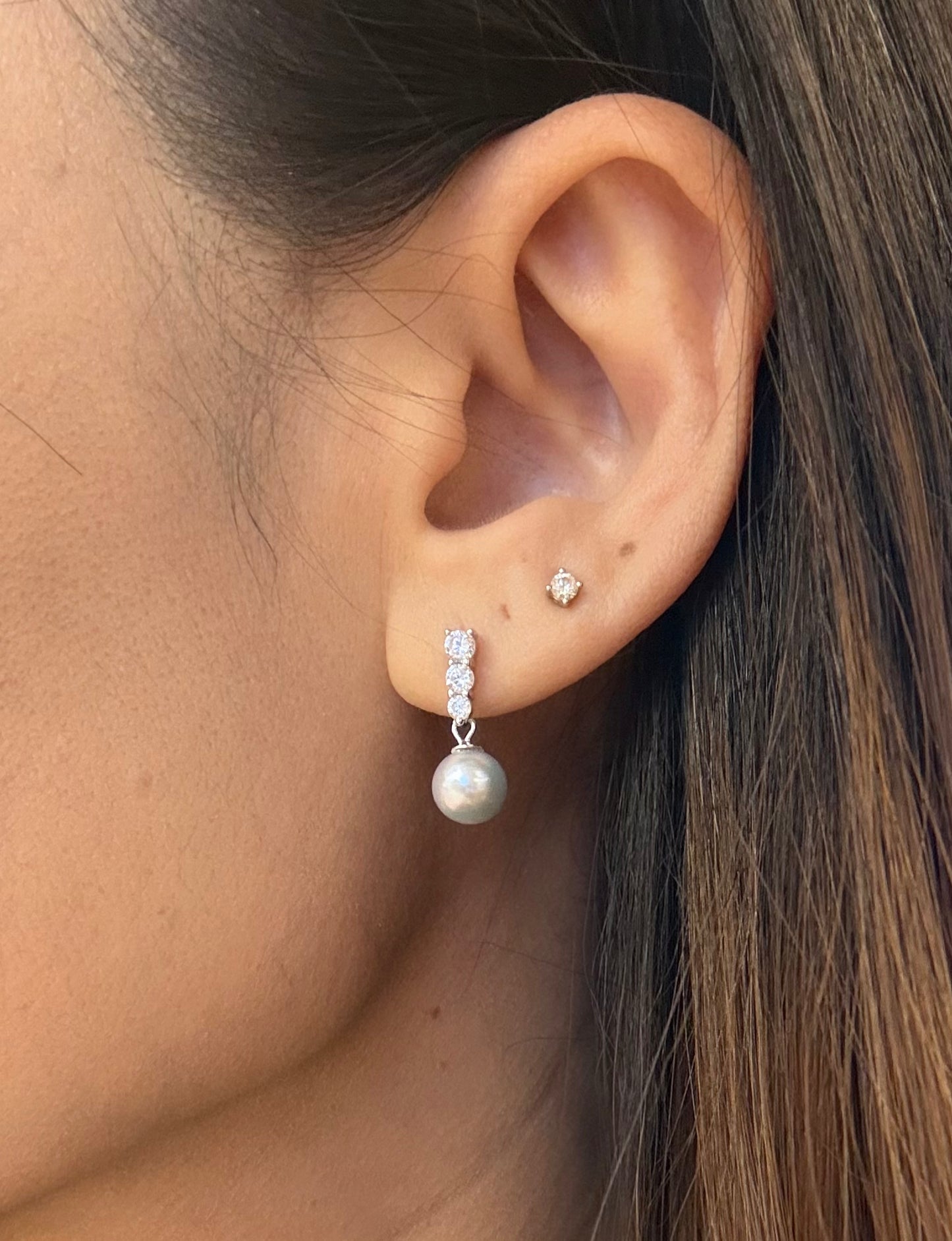 Elegant Saltwater Japan Akoya Silver Blue Pearl Earring (7.5 - 8mm) with CZ | Timeless Pearl Earrings