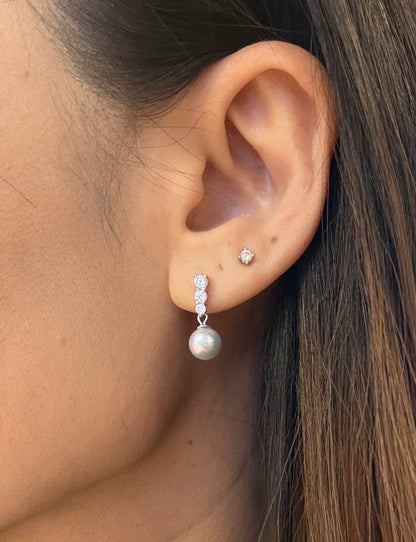 Elegant Saltwater Japan Akoya Silver Blue Pearl Earring (7.5 - 8mm) with CZ | Timeless Pearl Earrings