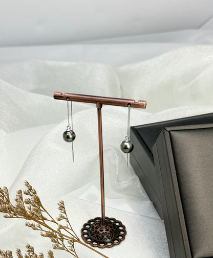 Peacock Green Tahitian Pearl (8.5 - 9mm) Drop String Earrings | Perfect Pearl Jewellery for Every Occasion