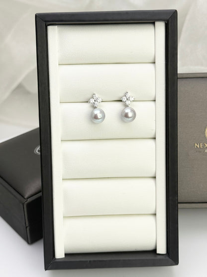 Four Leaves Clover Akoya Pearl (8.5 - 9mm) Stud Earrings | Elegant Pearl Earrings