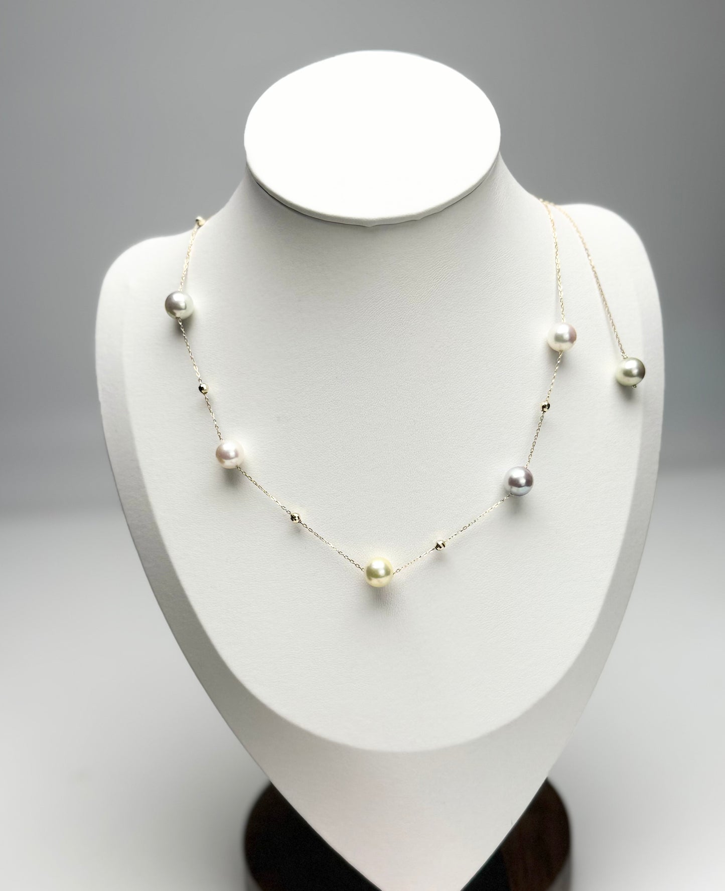 18K Solid Gold Candy-Colored Akoya Pearls (7.5-8mm) Starry Station Necklace
