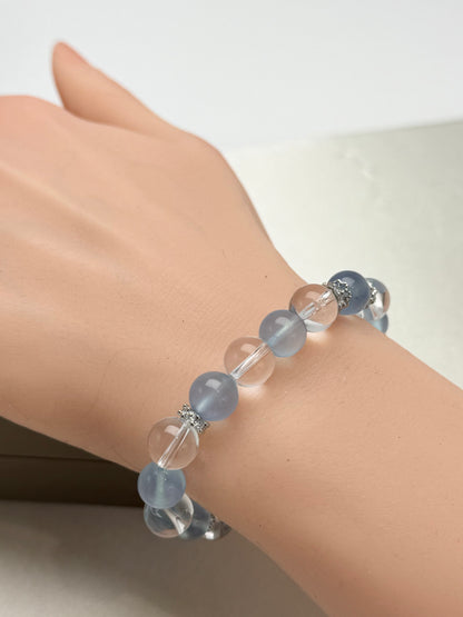 Natural Premium Aquamarine （冰川蓝 海蓝宝）& Clear Quartz Crystal  (8.5-9.5mm) Bracelet