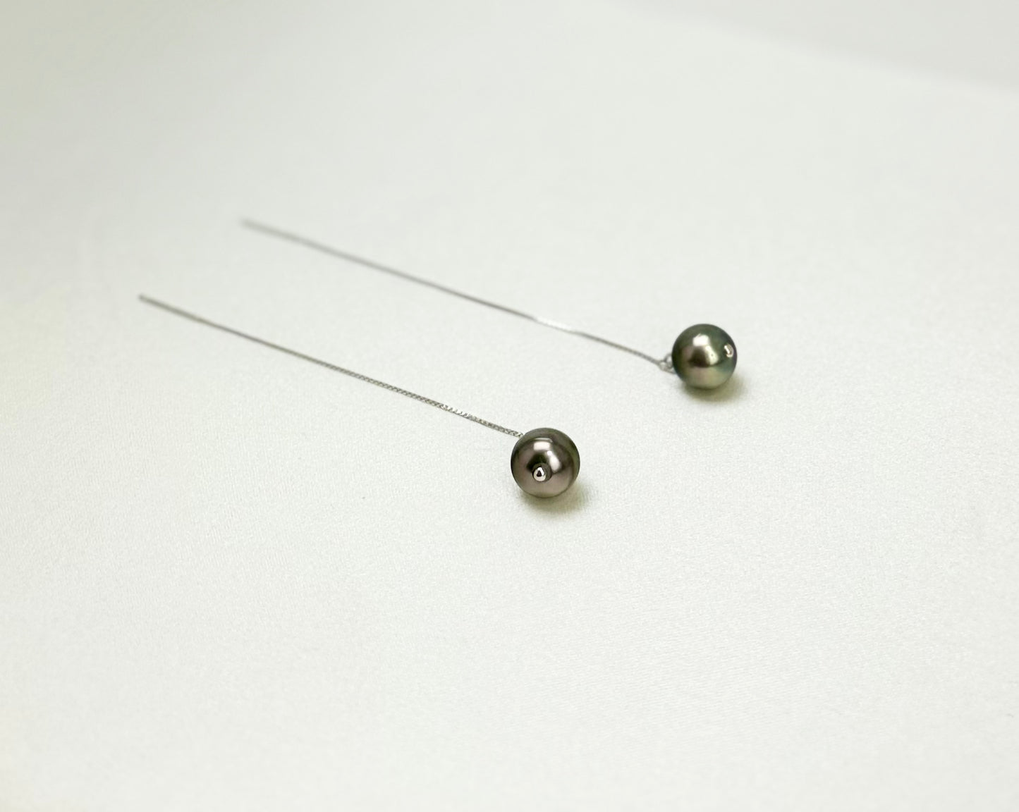 Peacock Green Tahitian Pearl (8.5 - 9mm) Drop String Earrings | Perfect Pearl Jewellery for Every Occasion