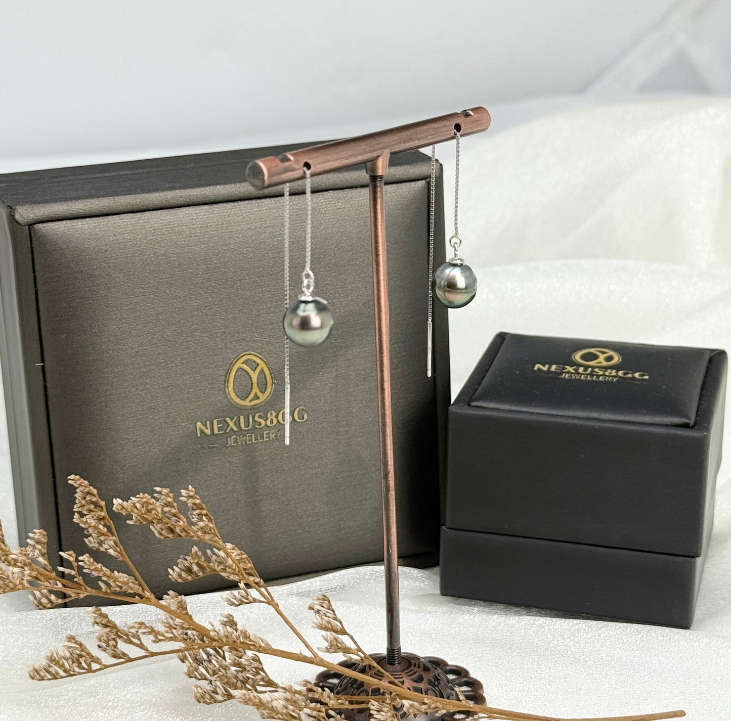 Peacock Green Tahitian Pearl (8.5 - 9mm) Drop String Earrings | Perfect Pearl Jewellery for Every Occasion