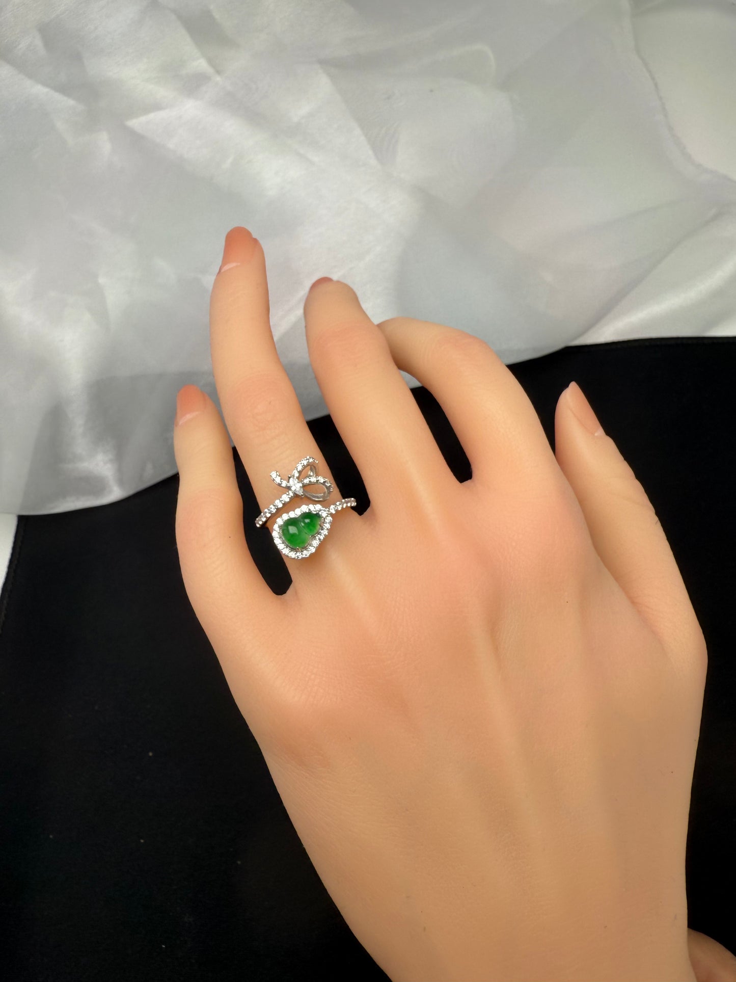 Ribbon-Inspired Grade A Jadeite Ring | Graceful Elegance with a Touch of Charm
